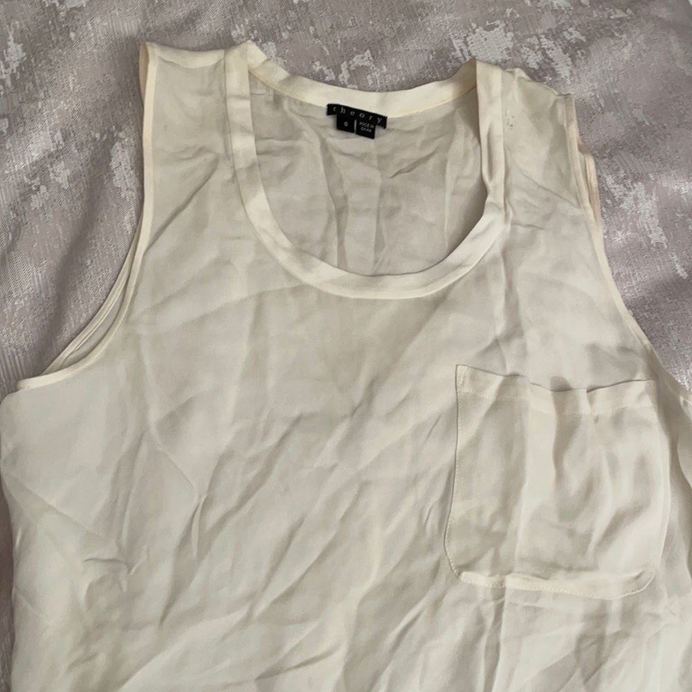 Theory silk sleeveless cream top